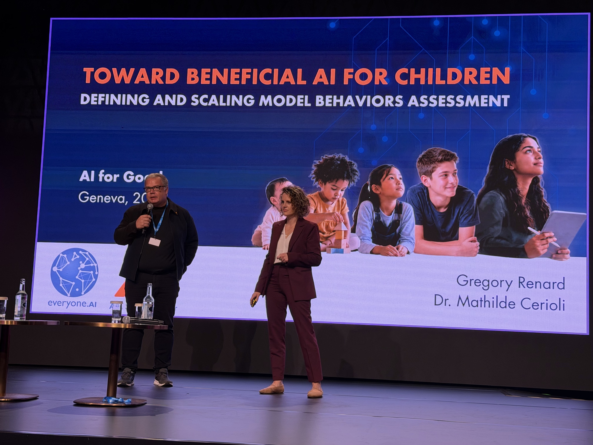 Gregory Renard and Dr. Mathilde Cerioli on the AI for Good Solution Stage, Geneva